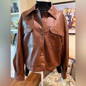 NWT Womens Ophelia Roe Vegan Faux Leather Utility Jacket .. Size Large